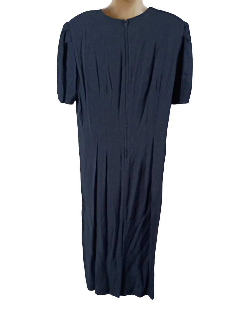 Vintage Jeffrey And Dara Navy Midi Dress with Ivory Lace V-Neck